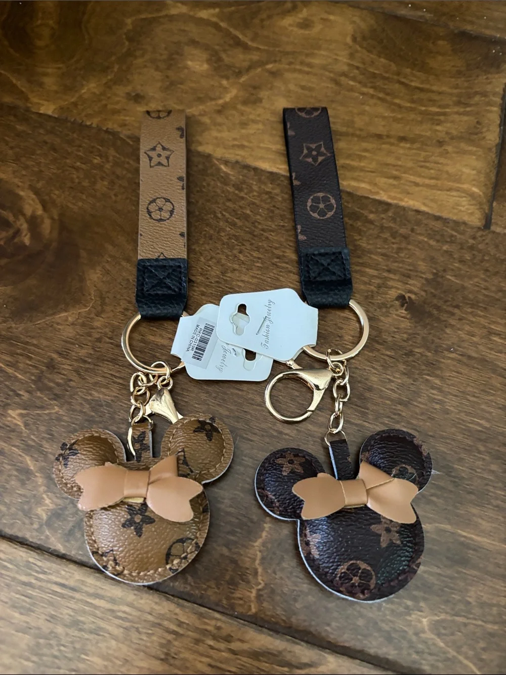 Monogram Mickey Ear Keychain in Brown or Tan Choose 1